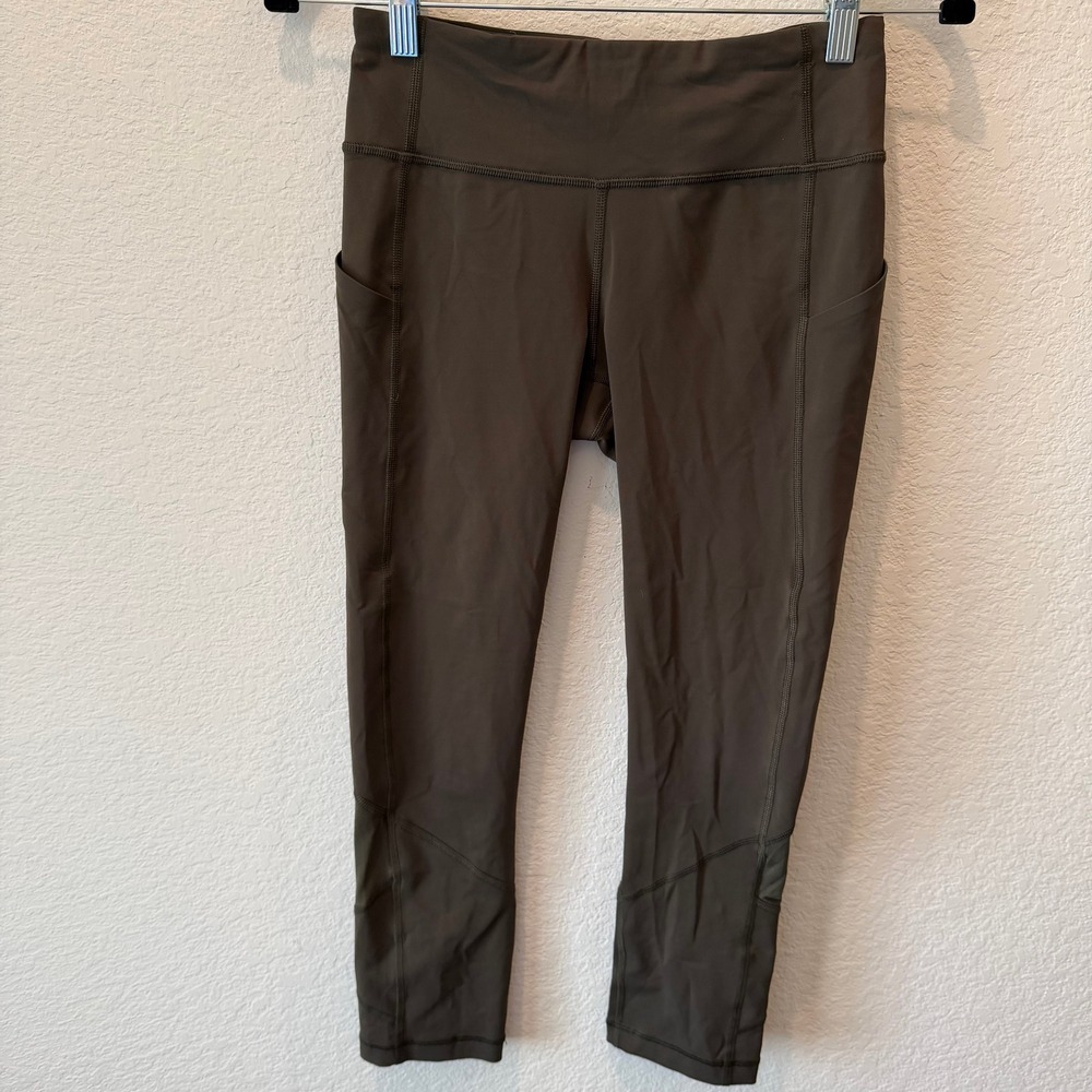 Lululemon Speed Up Crop 21 Leggings Dark Olive Green Brown Size 4 Pockets